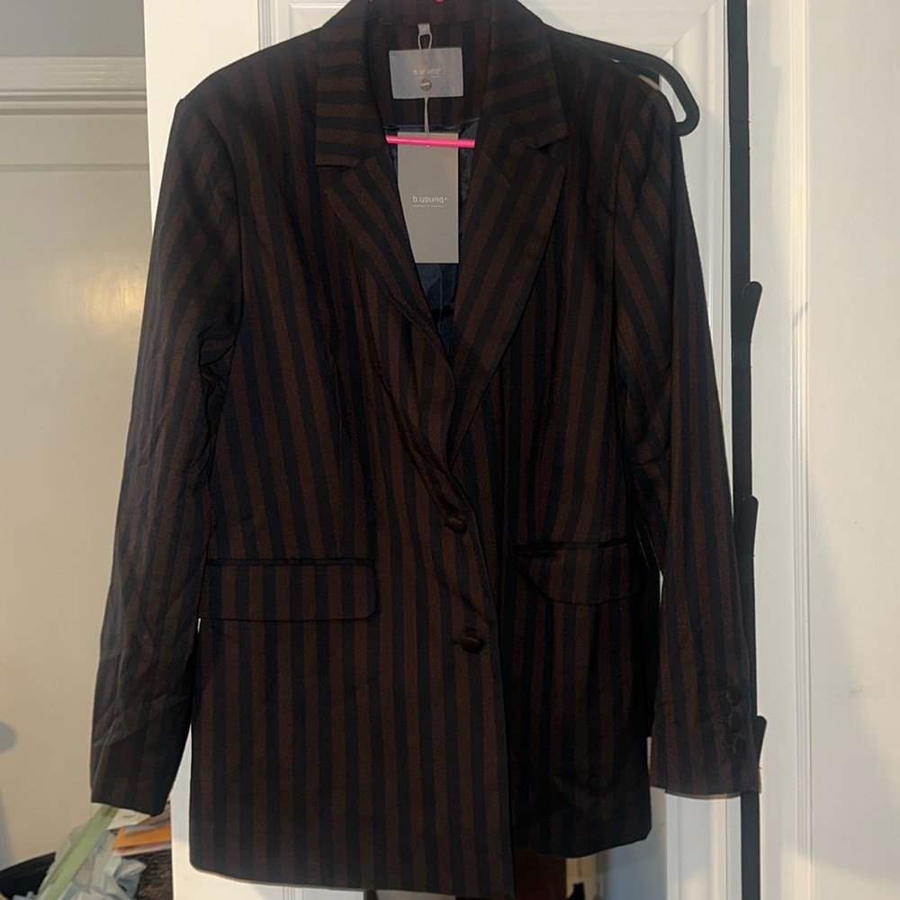 B.Young Stripe Button Blazer Women Sz 42 XL